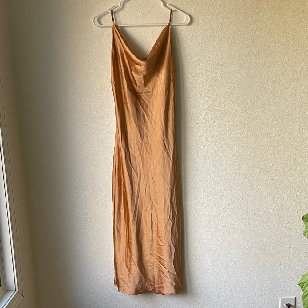 Petal & Pup Tan Dress Peach Satin Dress Slip Dress Dance Dress Prom Dress
